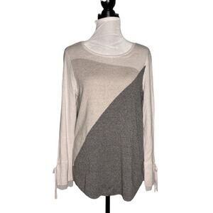 Nic + Zoe Colorblock Mixed Media Sweater Frost Gray Cream Size Large